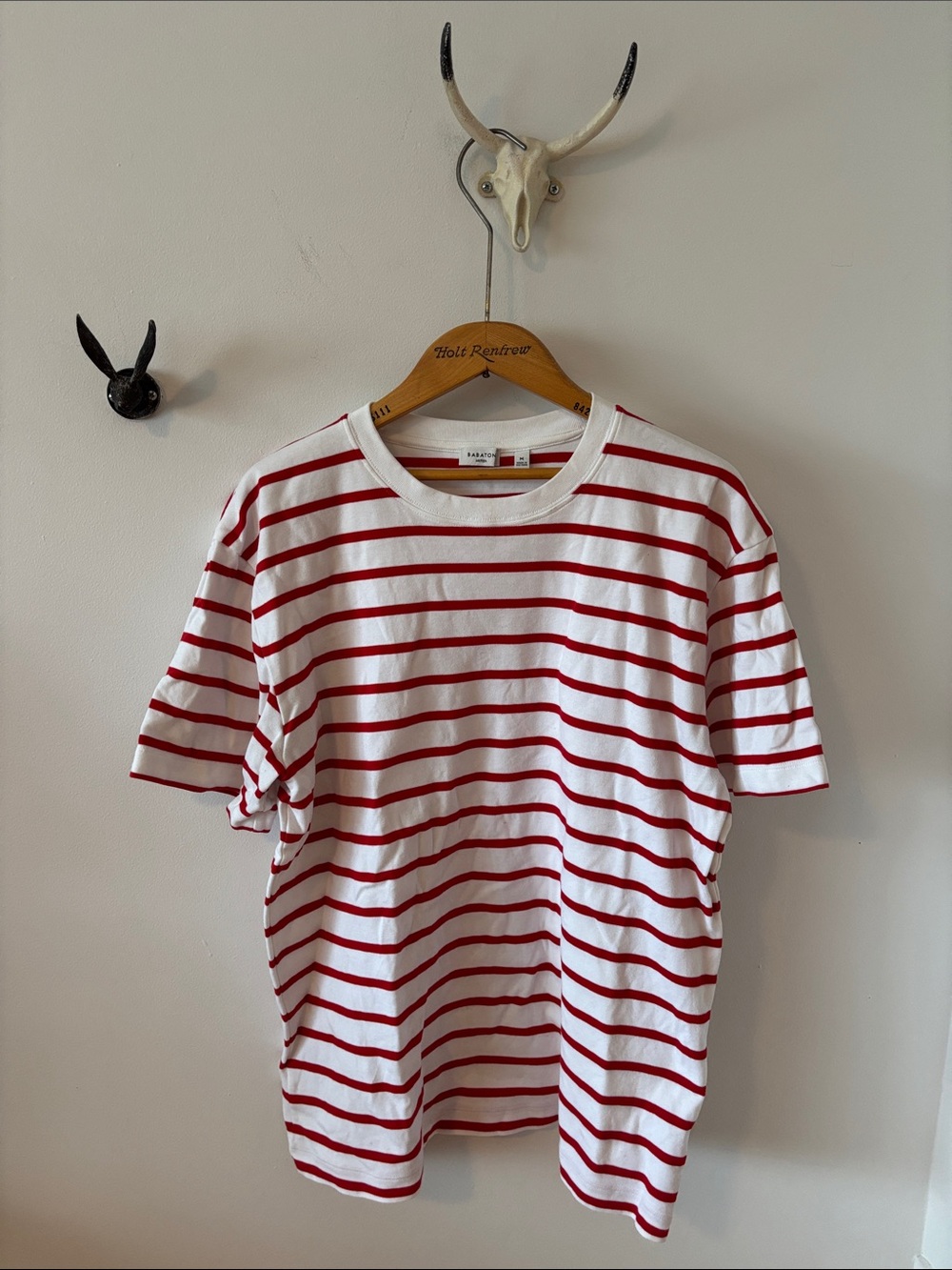 Aritzia’s white and Red oversized Striped Short Sleeve Tee